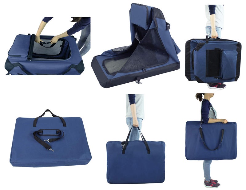 EliteField 3-Door Folding Soft Dog Crate with Carrying Bag and Fleece Bed (2 Year Warranty), Indoor & Outdoor Pet Home (20" L x 14" W x 14" H, Navy Blue) - Image 4